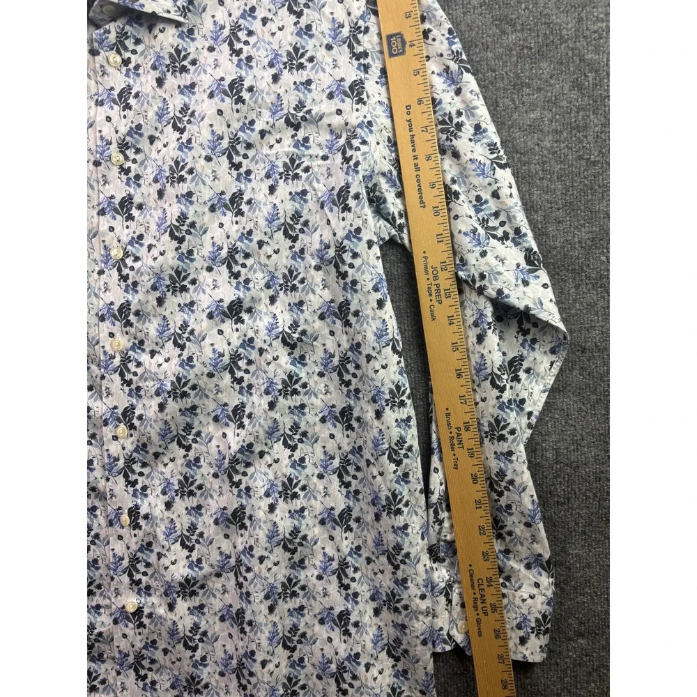 Eton Button Down Shirt Mens 18 46 Blue White Floral Contemporary Fit Long Sleeve